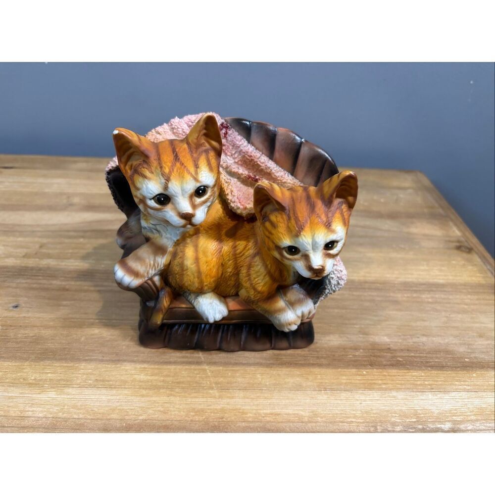 Vintage Ceramic Tabby Tiger Kittens on Couch Figurine